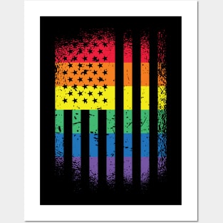 Pride American Flag Rainbow Flag Posters and Art